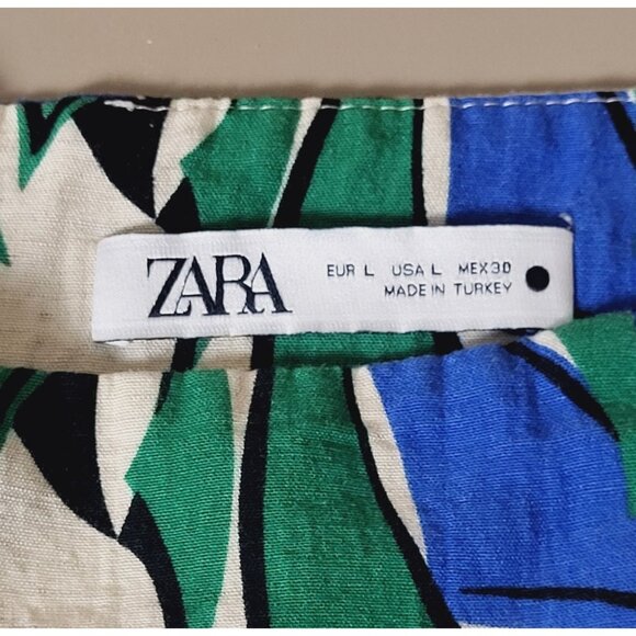 Zara Womens Green Blue Geo Print High-Waisted Shorts Size Large - Picture 6 of 6